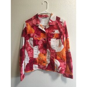 French Laundry Jacket Women’s Medium White Orange Pink Floral Button Up Collared